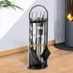 IDMARKET Ensemble serviteur de cheminée noir inox 5 éléments pelle balai tisonnier pince avec support