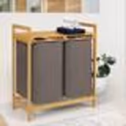 IDMARKET Panier à linge 2 bacs bambou BEA tissu gris foncé