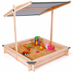 Offrez à vos enfants un espace de jeux en plein air comme à la plage avec ce bac à sable de 115 x 115 CM au toit ouvrant gris ...
