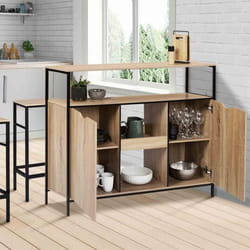 IDMARKET Meuble de bar avec portes et étagères DETROIT design industriel