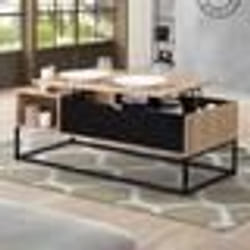 IDMARKET Table basse plateau relevable BOSTON avec rangements design industriel
