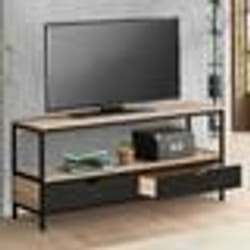 IDMARKET Meuble TV 113 cm 2 tiroirs noirs BOSTON design industriel