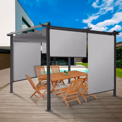 IDMARKET Lot de 3 stores enrouleurs L.124 x H. 225 CM pour pergola gris clair