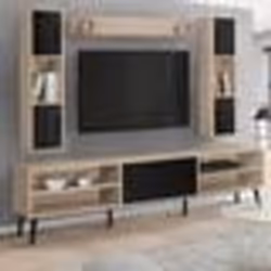IDMARKET Ensemble meuble TV 180 cm et étagères HOUSTON bois et noir