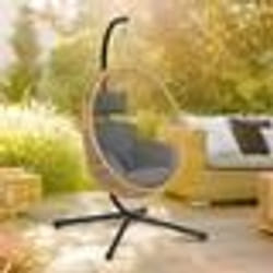 IDMARKET Fauteuil oeuf suspendu ajouré effet rotin avec coussin gris