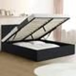 IDMARKET Lit coffre double AUSTIN avec tête de lit et sommier 140 x 190 cm PVC noir