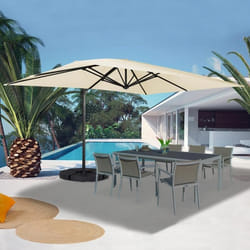 IDMARKET Parasol déporté inclinable rotatif 360 CALVI écru 3x4 M avec 4 dalles et housse