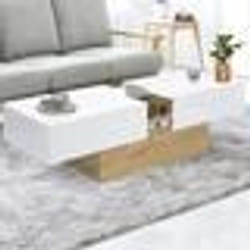 IDMARKET Table basse coulissante rectangulaire MARTA bois imitation hêtre et blanc