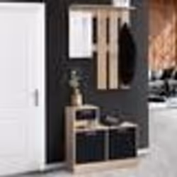 IDMARKET Vestiaire dentrée avec miroir PAULIN design hêtre portes noires