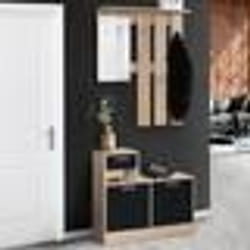 IDMARKET Vestiaire dentrée avec miroir PAULIN design hêtre portes noires
