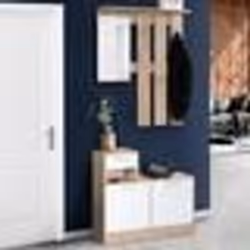 IDMARKET Vestiaire dentrée avec miroir PAULIN design hêtre portes blanches