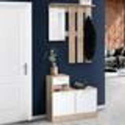IDMARKET Vestiaire dentrée avec miroir PAULIN design hêtre portes blanches
