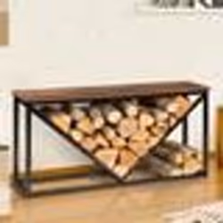 IDMARKET Range bûches horizontal HAWKINS acier noir plateau bois foncé pour cheminée