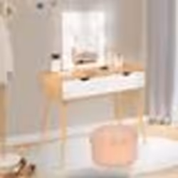 IDMARKET Coiffeuse scandinave 2 tiroirs LIVIA bois et blanc avec miroir LED