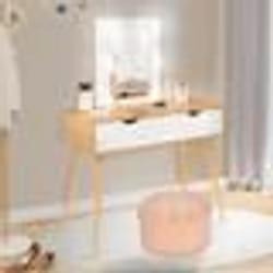 IDMARKET Coiffeuse scandinave 2 tiroirs LIVIA bois et blanc avec miroir LED