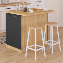 IDMARKET Ilot central IVO 100 cm bois façon hêtre portes noires avec plan de travail