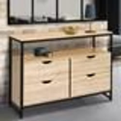 IDMARKET Commode 4 tiroirs DETROIT 110 cm design industriel avec étagère