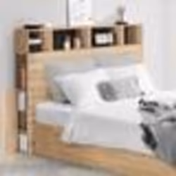 IDMARKET Tête de lit sur pied CLEO 165 cm avec rangements fermés et niches façon hêtre et noir