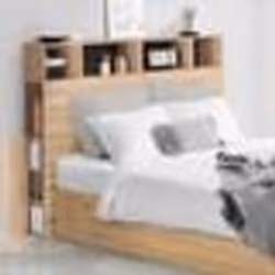IDMARKET Tête de lit sur pied CLEO 145 cm avec rangements fermés et niches façon hêtre et noir