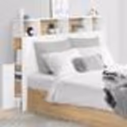 IDMARKET Tête de lit sur pied CLEO 145 cm avec rangements fermés et niches blanc et façon hêtre