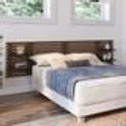 IDMARKET Tête de lit suspendue en lattes AVA 240 cm bois vieilli et étagères noires