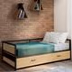 IDMARKET Lit banquette 90 x 190 cm DETROIT convertible 180 x 190 cm style industriel
