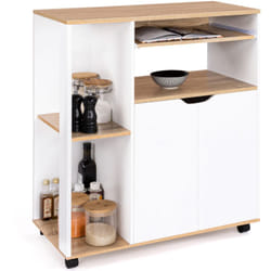 Desserte de cuisine cosi bois blanc et plateaux façon hêtre L.76 cm