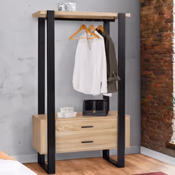 IDMARKET Dressing penderie 2 tiroirs PHOENIX bois et noir