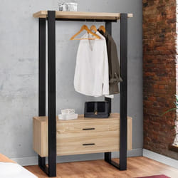 IDMARKET Dressing penderie 2 tiroirs PHOENIX bois et noir