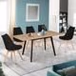 IDMARKET Table scandinave extensible rectangle INGA 4-8 personnes plateau bois pieds noirs 120-160 cm