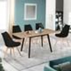 IDMARKET Table scandinave extensible rectangle INGA 4-8 personnes plateau bois pieds noirs 120-160 cm
