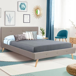 IDMARKET Lit double scandinave OSLO avec tête de lit et sommier 140 x 190 cm tissu beige effet lin