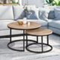 IDMARKET Lot de 2 tables basses gigognes DETROIT rondes 54/70 design industriel