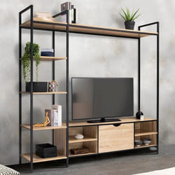 ID MARKET ensemble meuble tv DETROIT 1 porte et 1 tiroir 170 cm bois clair avec étagères murales