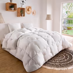 IDMARKET Couette 220x240 CM ELLIE blanche microfibre 700 gr + 2 oreillers
