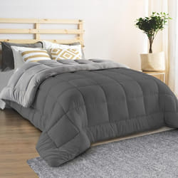 IDMARKET Couette 220x240 CM ZOE polaire biface gris clair et gris 400 gr