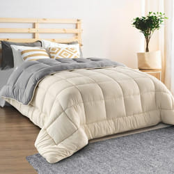IDMARKET Couette 200x200 CM ZOE polaire biface gris et crème 400 gr