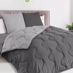 IDMARKET Couette 220x240 CM ABBY bicolore gris clair et gris 300 gr + 2 oreillers