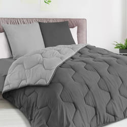 IDMARKET Couette 220x240 CM ABBY bicolore gris clair et gris 300 gr + 2 oreillers