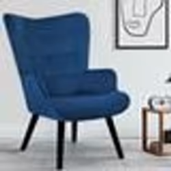 IDMARKET Fauteuil scandinave ANIA en velours bleu