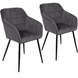 Description générale Les chaises avec accoudoirs MADY en velours gris foncé allient modernité et élégance, apportant une ambi ...