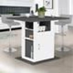 IDMARKET Ilot central UGO 110 cm plateau bois gris et blanc avec rangements