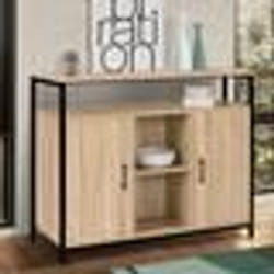 IDMARKET Buffet 2 portes 100 cm DETROIT avec étagères design industriel