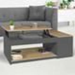 IDMARKET Table basse plateau relevable rectangulaire ELEA avec coffre bois gris et façon hêtre