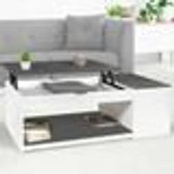 IDMARKET Table basse plateau relevable rectangulaire ELEA avec coffre bois blanc et gris