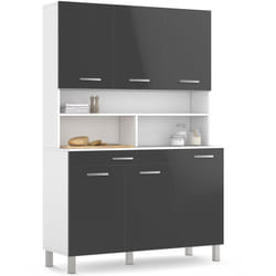 Buffet de cuisine 120 cm cina 6 portes + tiroir blanc et gris brillant
