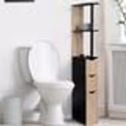 IDMARKET Meuble WC étagère bois WILLY 3 portes noir et hêtre