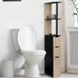 IDMARKET Meuble WC étagère bois WILLY 3 portes noir et hêtre