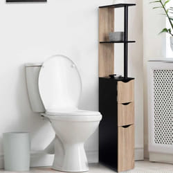 IDMARKET Meuble WC étagère WILLY bois 3 portes noir et hêtre