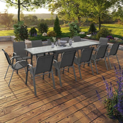 ID MARKET Ensemble table 135-270 cm extensible et 12 chaises chaises MADRID gris anthracite empilable